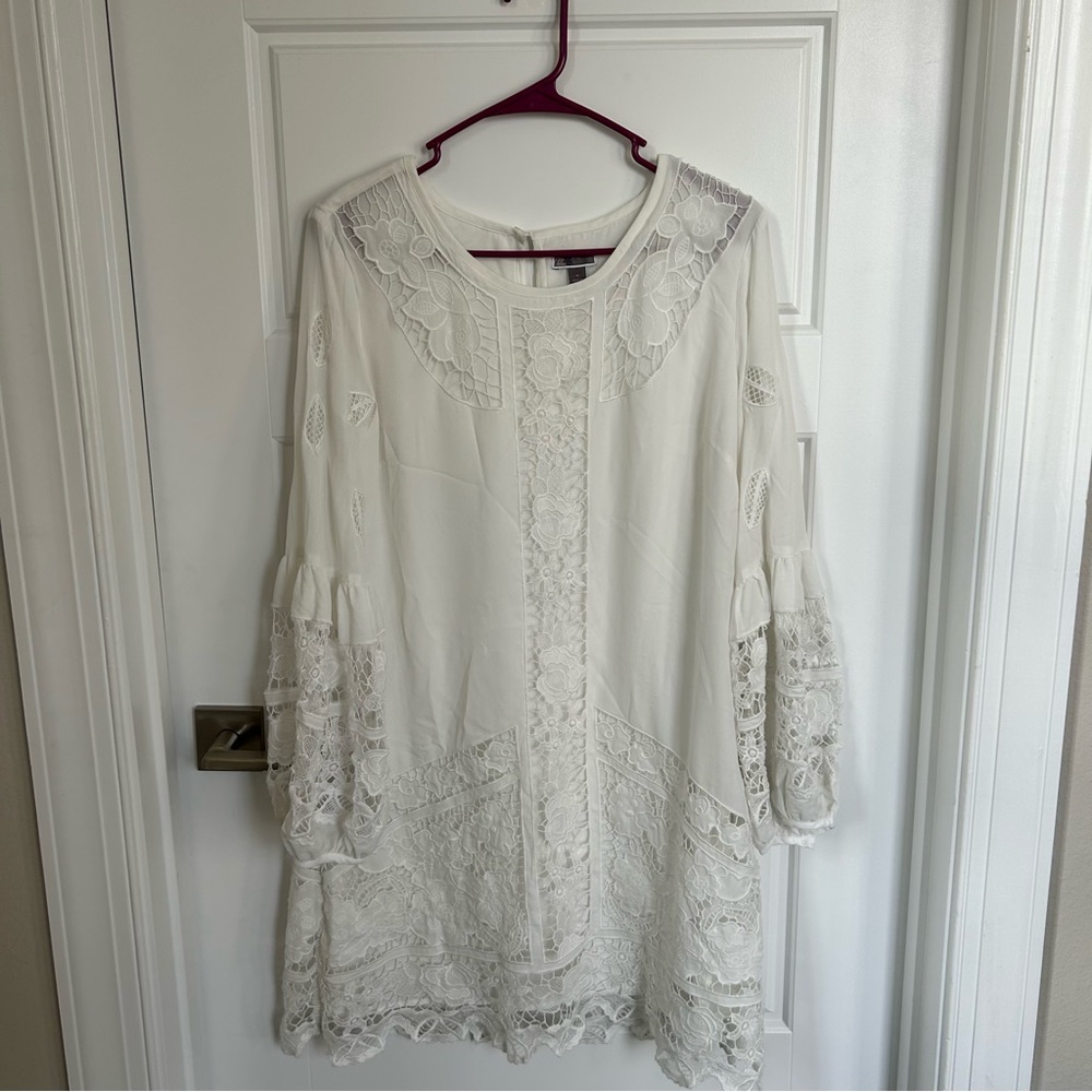 Chelsea 28 Long Sleeve Short White Dress- Beautiful Fabric and Stitching